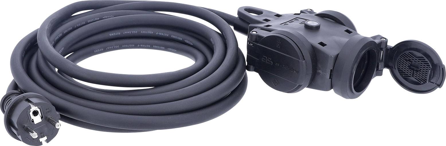 Câble de recharge pour véhicule électrique noir enroulé avec connecteurs et embouts de prise sur fond blanc.