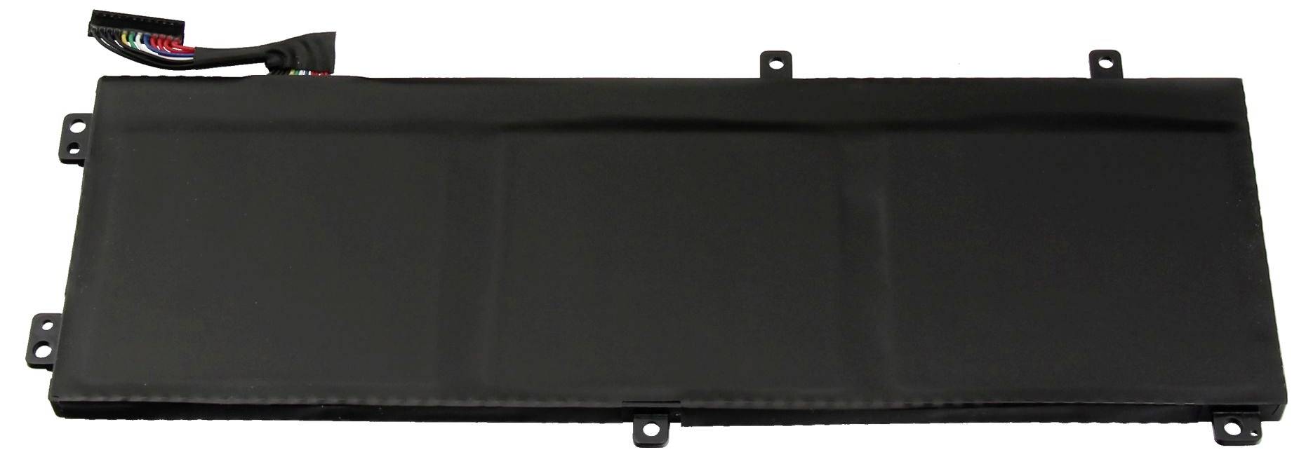 Module électronique rectangulaire noir avec des languettes de montage et un petit câble connecteur multicolore, présenté sur un fond blanc.