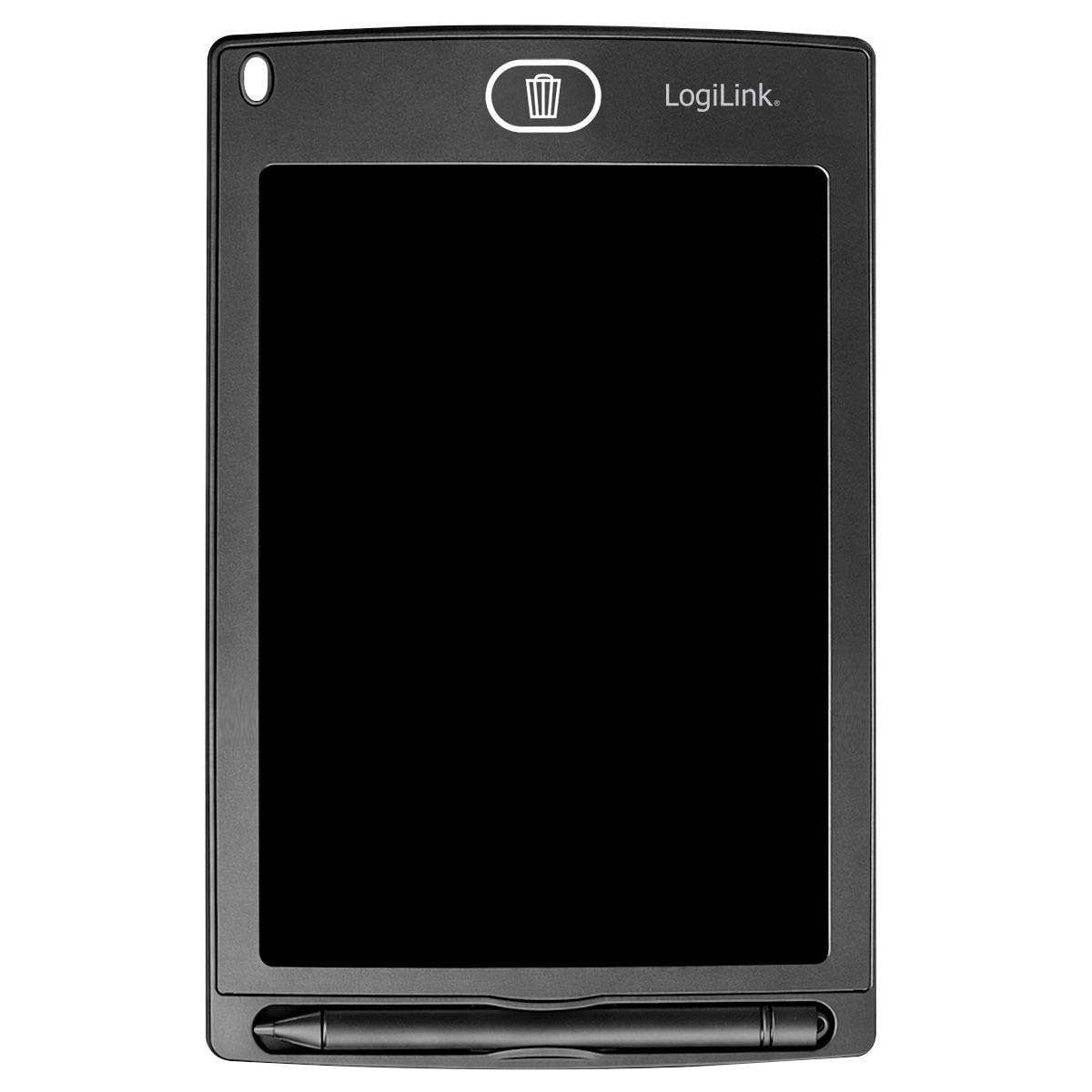 Tablette graphique électronique LogiLink noire avec écran vierge et stylet attaché en bas