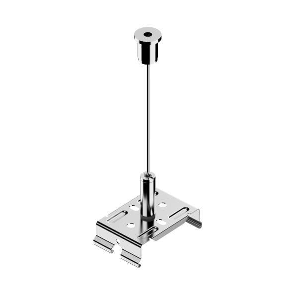 Montage de suspension à câble pour plafond en acier inoxydable avec tige de suspension longue et support de serrage réglable.