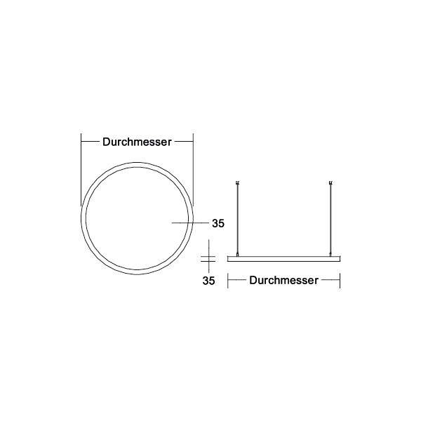Diagramme technique d'un cercle et vue latérale d'un cylindre, tous deux étiquetés « Diamètre » et marqués avec des dimensions 35.