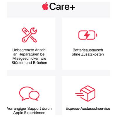 AppleCare+ : Réparations illimitées en cas de dommages accidentels, remplacement de batterie gratuit, support prioritaire et service d'échange express.