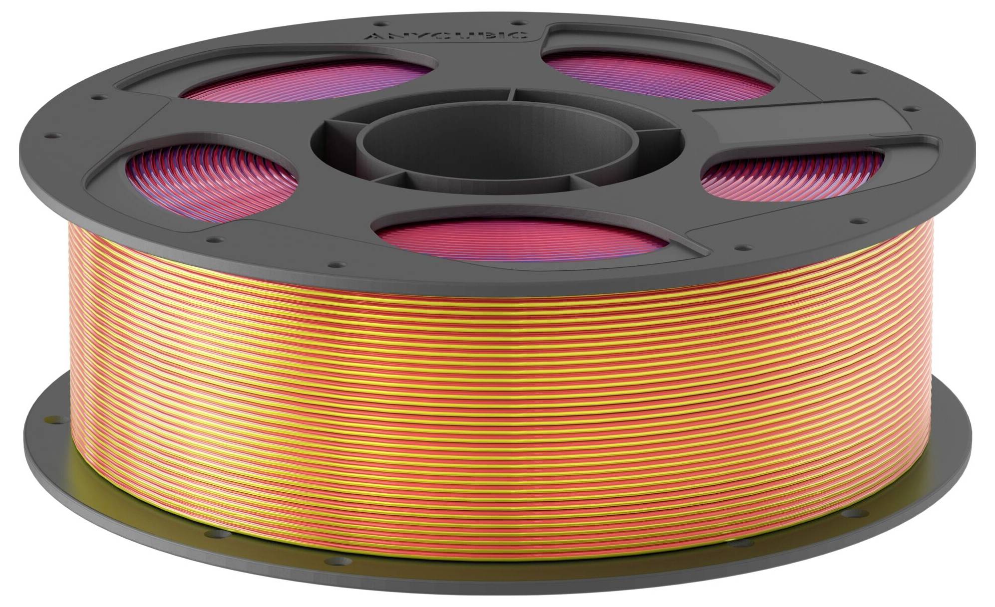 Bobine de fil isolé orange sur une bobine noire, présentée dans une vue de style produit.