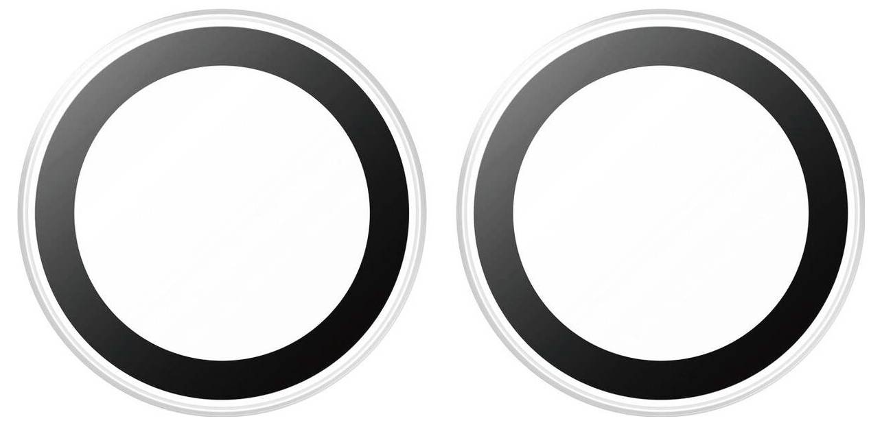 Deux anneaux circulaires vides côte à côte, avec des centres noirs et des bordures extérieures gris clair sur un fond blanc.
