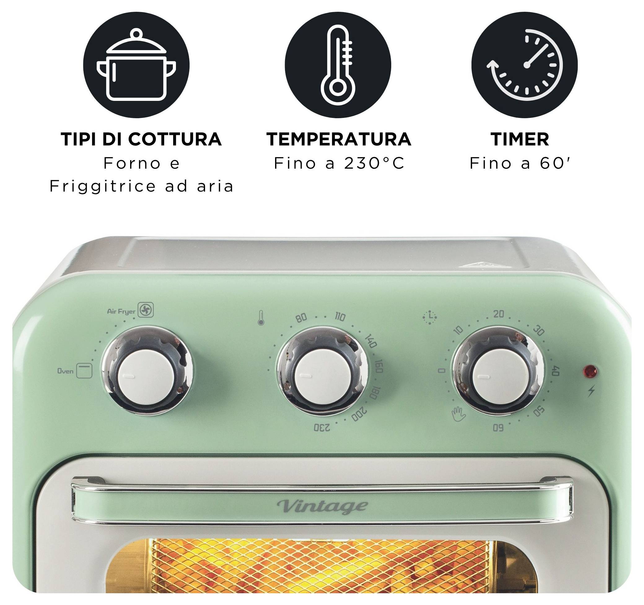 Ariete 4632/04 Mini-four et friteuse à air chaud fonction grill, fonction chaleur tournante, voyant lumineux, avec fonct-5