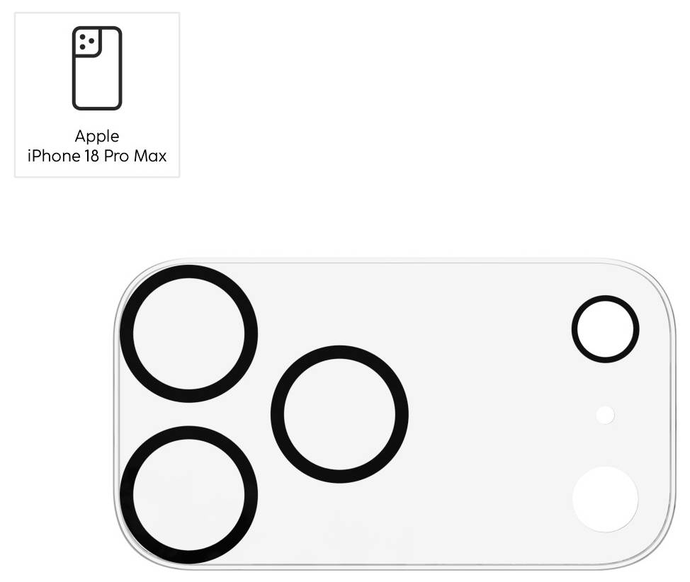 Conception arrière de l'Apple iPhone 18 Pro Max présentée en blanc, avec trois grands objectifs de caméra et deux capteurs circulaires plus petits à l'arrière.