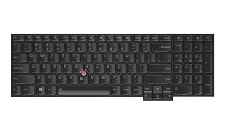 Clavier d'ordinateur portable noir avec un TrackPoint rouge au centre et un pavé numérique complet sur la droite.
