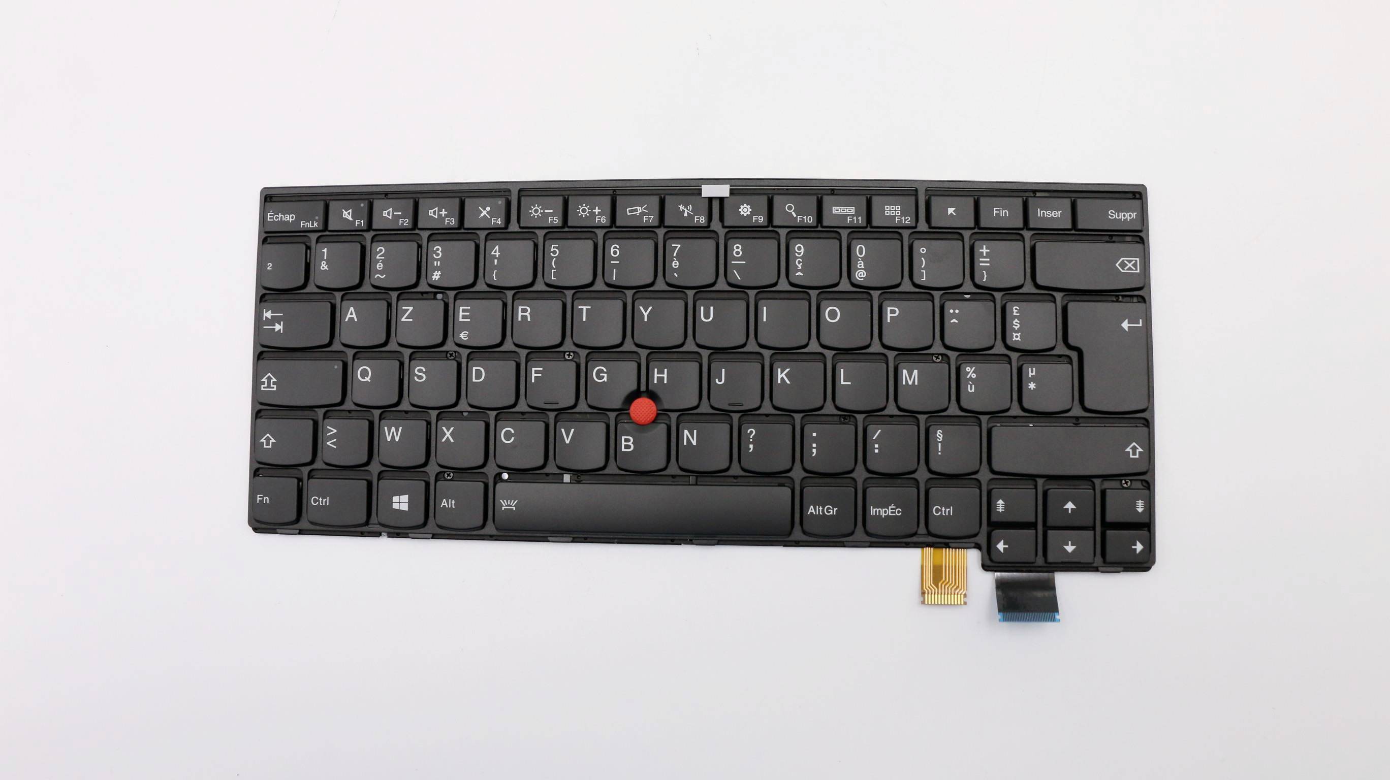 Clavier d'ordinateur portable Lenovo ThinkPad compact noir avec TrackPoint rouge et boutons du pavé tactile, présenté sur un fond blanc.