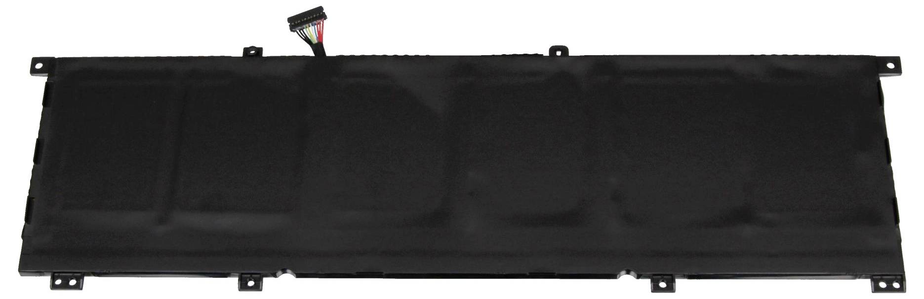 Panneau électronique rectangulaire noir ou composant d'affichage avec des pattes de montage et un connecteur de câble sur le dessus, présenté sur un fond blanc.