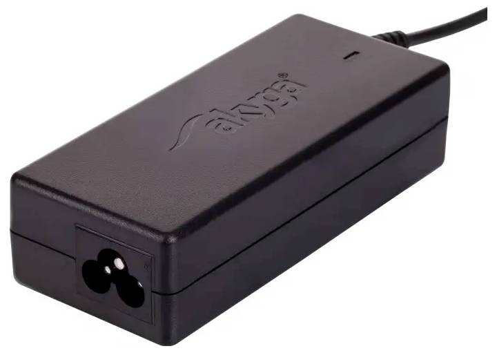 Adaptateur d'alimentation pour ordinateur portable noir avec cordon attaché et connecteur à trois broches