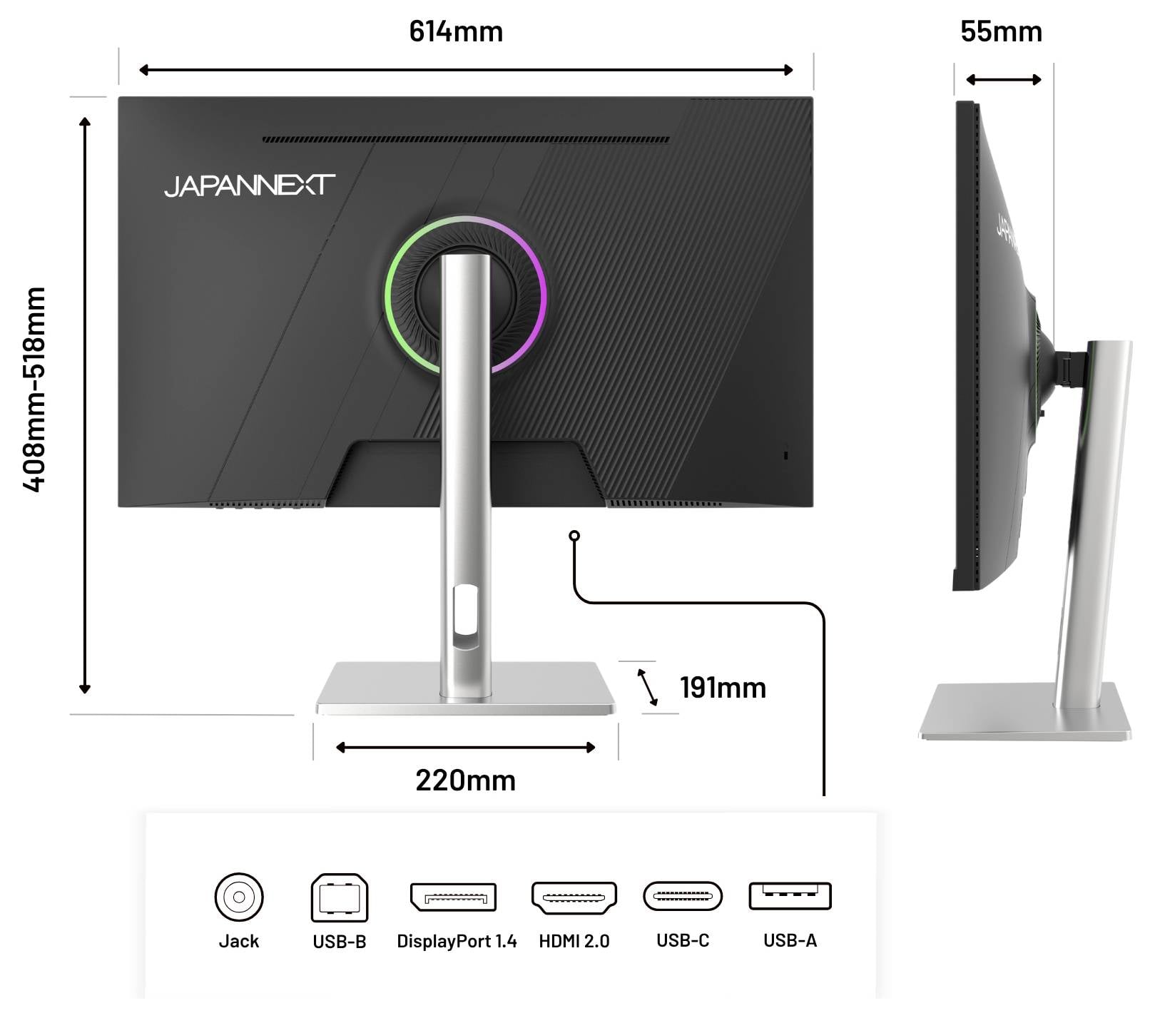Moniteur LED JAPANNEXT CEE F (A - G) 68.6 cm 27 pouces 5120 x 2880 pixels 16:9 8 ms IPS LED-19