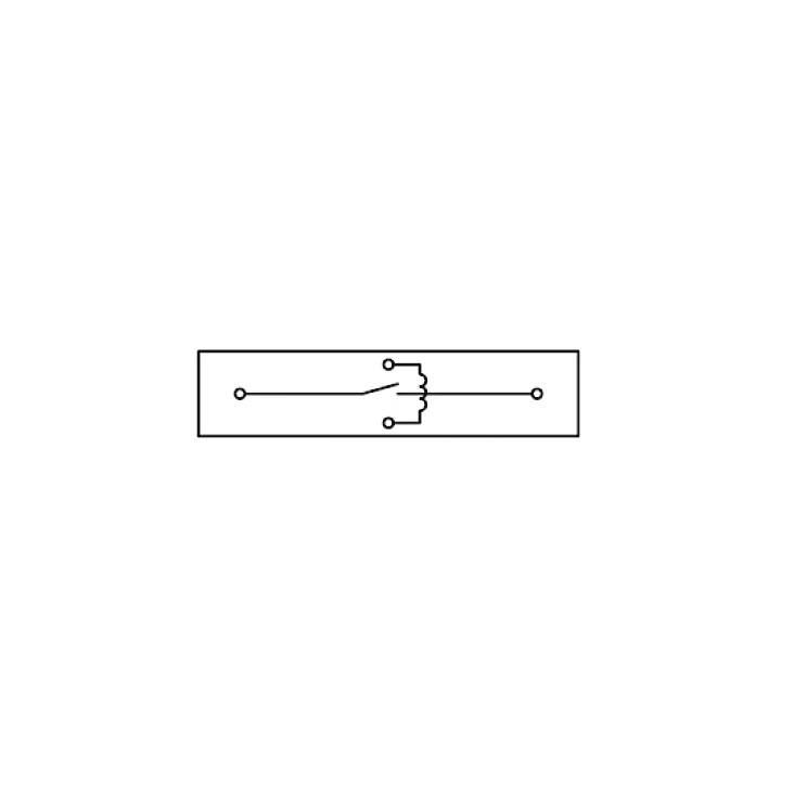 Schéma électrique simple d'un interrupteur à l'intérieur d'un rectangle, montrant une ligne horizontale avec deux bornes et un mécanisme de contact central.