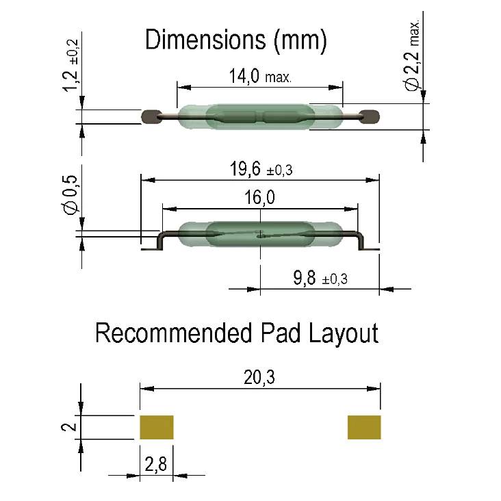 StandexMeder Electronics MK23-66-C-2 Contact Reed 1 NO (T) 180 V DC/AC 0.5 A 10 W