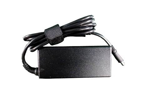 Adaptateur d'alimentation pour ordinateur portable noir avec cordon enroulé et connecteur cylindrique sur fond blanc
