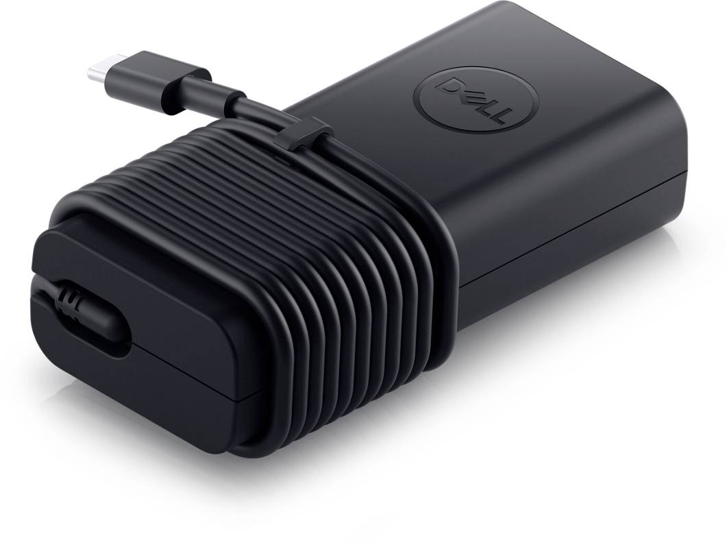 Adaptateur d'alimentation pour ordinateur portable Dell noir avec câble de charge enroulé et fiche