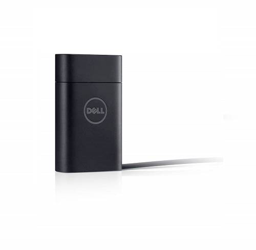 Appareil USB Black Dell avec un câble s'étendant vers la droite sur un fond blanc.