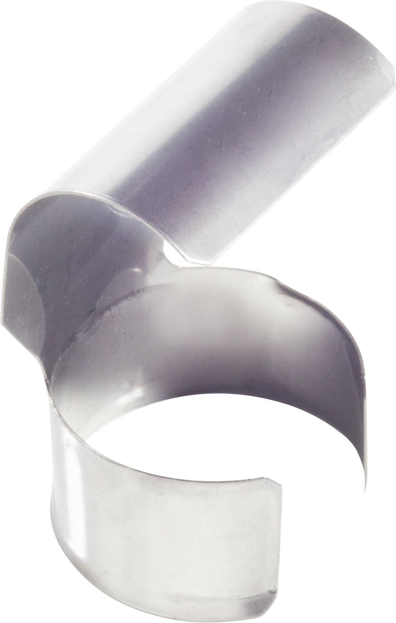 Pince ou serre-joint cylindrique de style ressort en acier inoxydable sur fond blanc.
