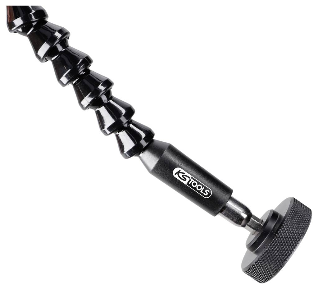 Outil de récupération magnétique flexible noir avec manche KS Tools et grip cannelé, présenté sur un fond blanc.