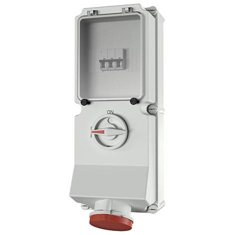 Boîtier de disconnecteur électrique extérieur avec sélecteur rotatif ON/OFF et capuchon de connecteur d'alimentation rouge