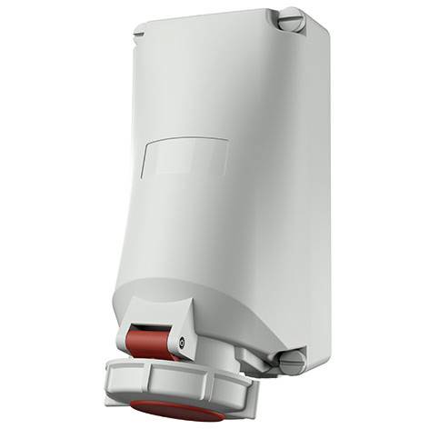 Appareil blanc en plastique fixé au mur avec un rouleau rouge et une base circulaire, montré isolé sur un fond neutre.