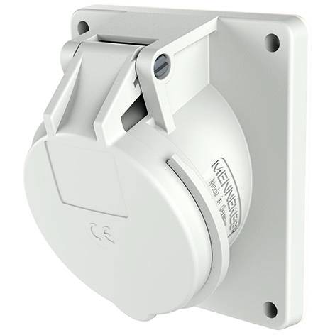Couvre-prise électrique industrielle murale blanc avec capot de protection articulé