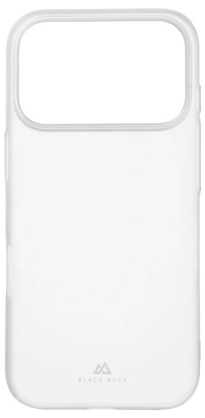 Étui de protection pour téléphone blanc avec une grande découpe horizontale pour l'appareil photo en haut et une petite marque « BLACK ROCK » près du bas.