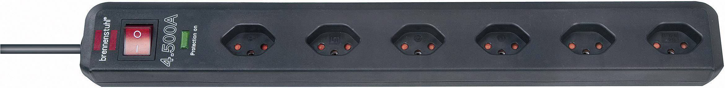 Multiprise à six emplacements avec interrupteur marche/arrêt rouge, adaptée pour brancher plusieurs appareils électriques.