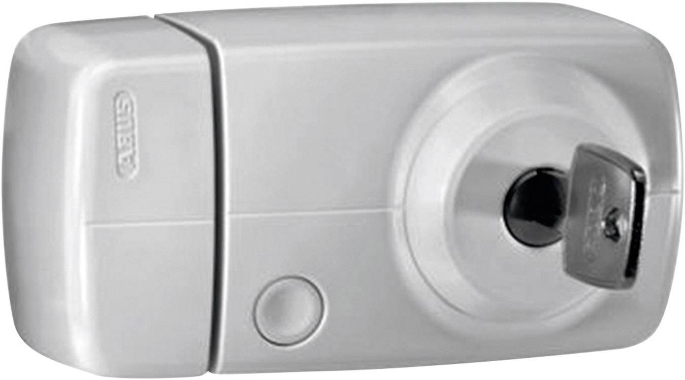 Un verrou de sécurité supplémentaire blanc avec clé, conçu pour renforcer la sécurité de la porte, vue de côté.