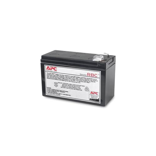 Batterie APC RBC à étiquette blanche et logo rouge, adaptée aux systèmes d'alimentation sans interruption (ASI).
