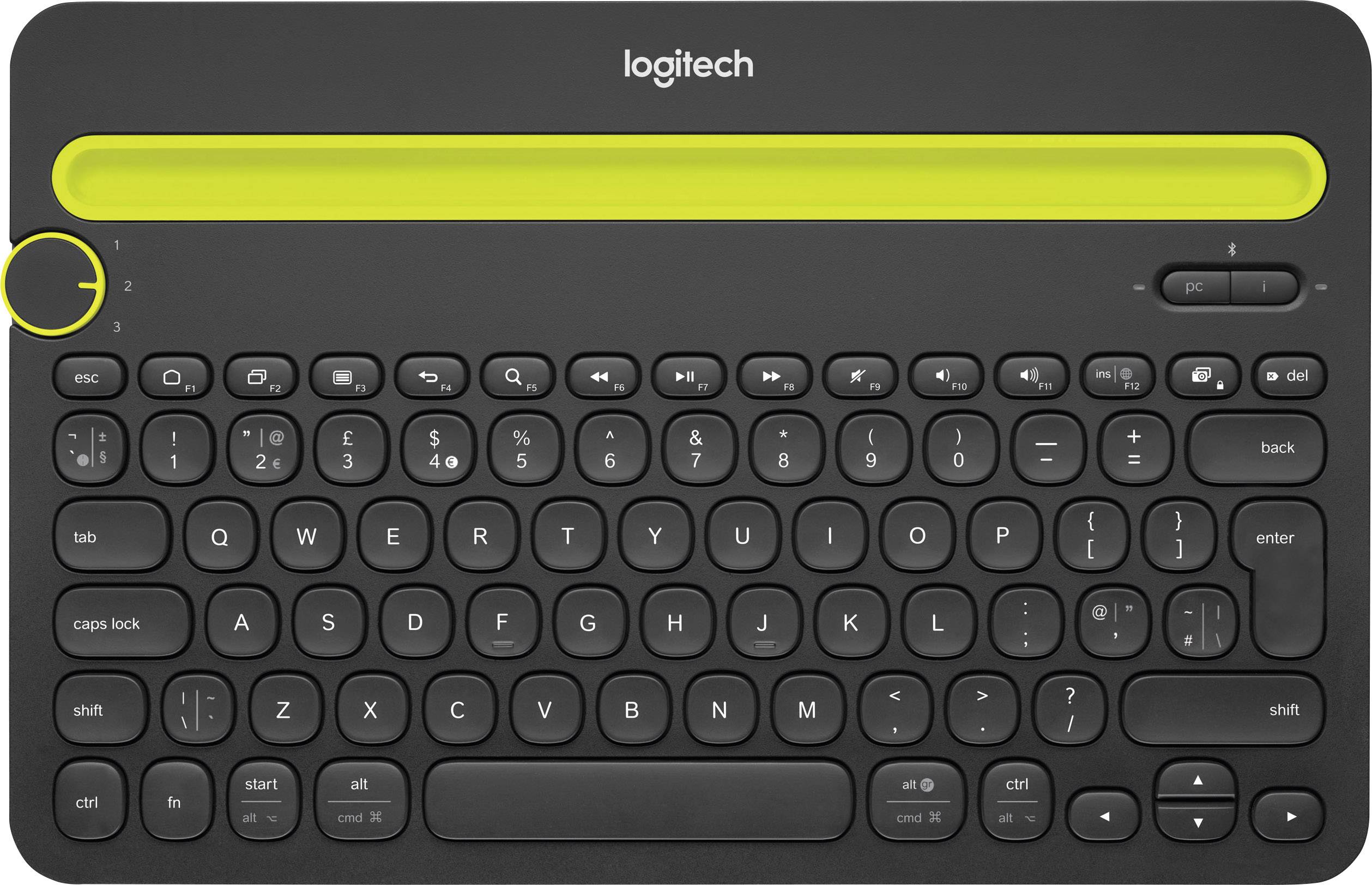 Logitech K480 Bluetooth Clavier anglais, QWERTY noir, jaune