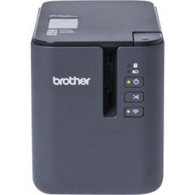 Un appareil d'étiquetage noir avec un écran et des touches pour l'alimentation, la coupe et le Wi-Fi. La marque 'brother' est visible.