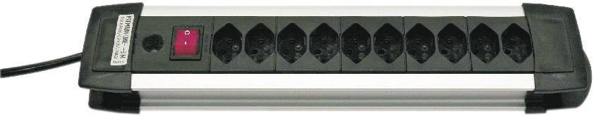 Une multiprise avec huit emplacements et un interrupteur marche/arrêt rouge, adaptée pour brancher plusieurs appareils.