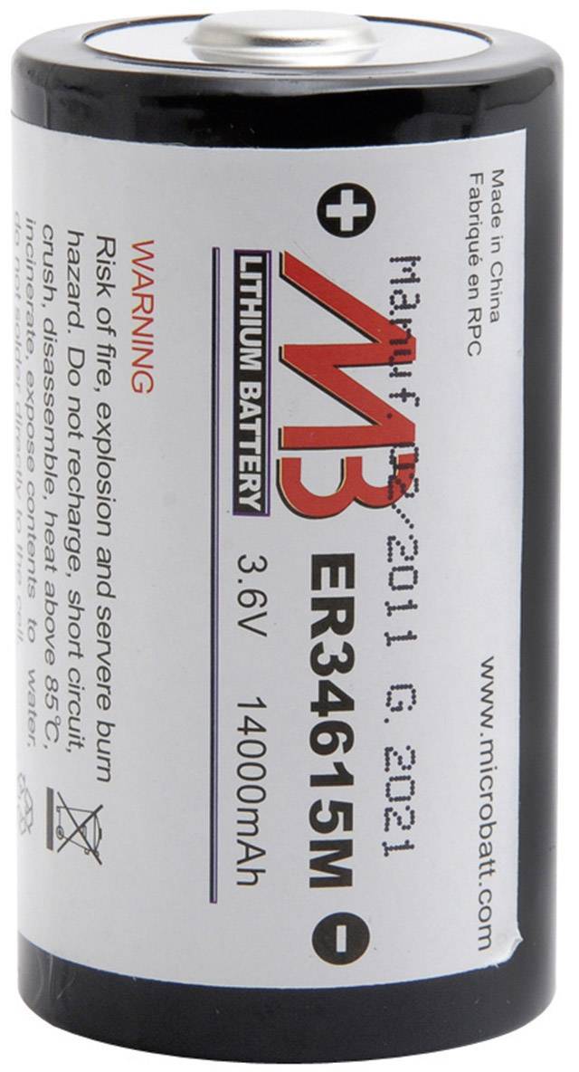 Pile spéciale LR20 (D) lithium MicroBatt ER34615M 3.6 V 14000 mAh 1 pc