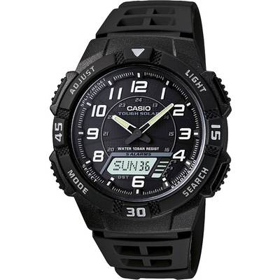 Montre-bracelet Casio noire à affichage numérique et analogique. Les aiguilles indiquent 10h10. L'écran LCD affiche '6 JUN' et l'heure.