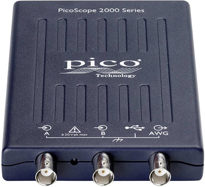 Un oscilloscope PicoScope de la série 2000 avec trois connecteurs BNC sur l'avant.