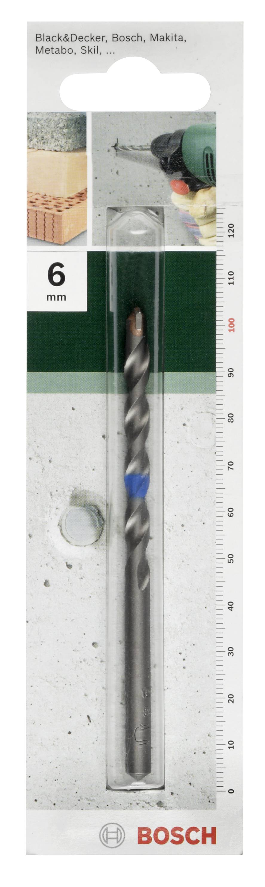 'Foret BOSCH de 6 mm pour béton et maçonnerie, compatible avec les perceuses de Black&Decker, Bosch, Makita, Metabo, Skil.'