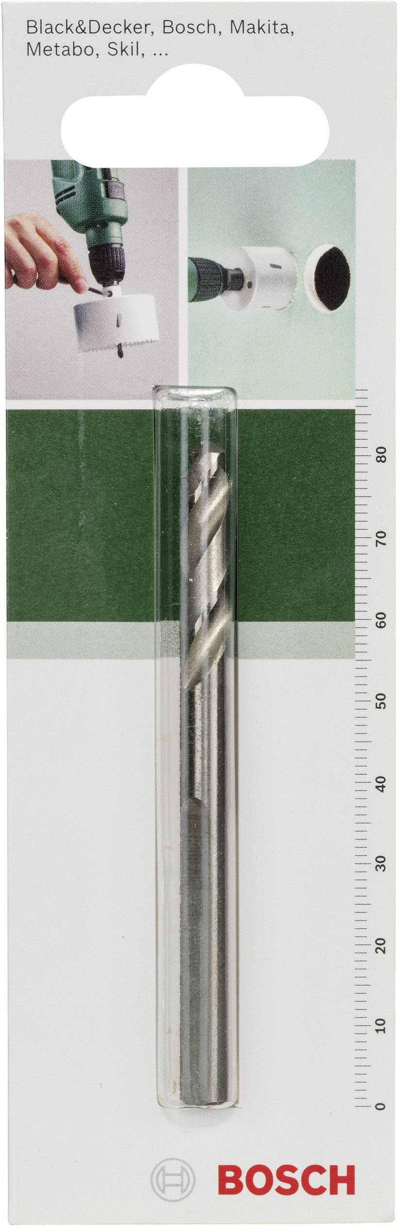 Emballage de foret avec une mèche et une image de perçage. Logos de marque et échelle représentés à côté de la mèche.