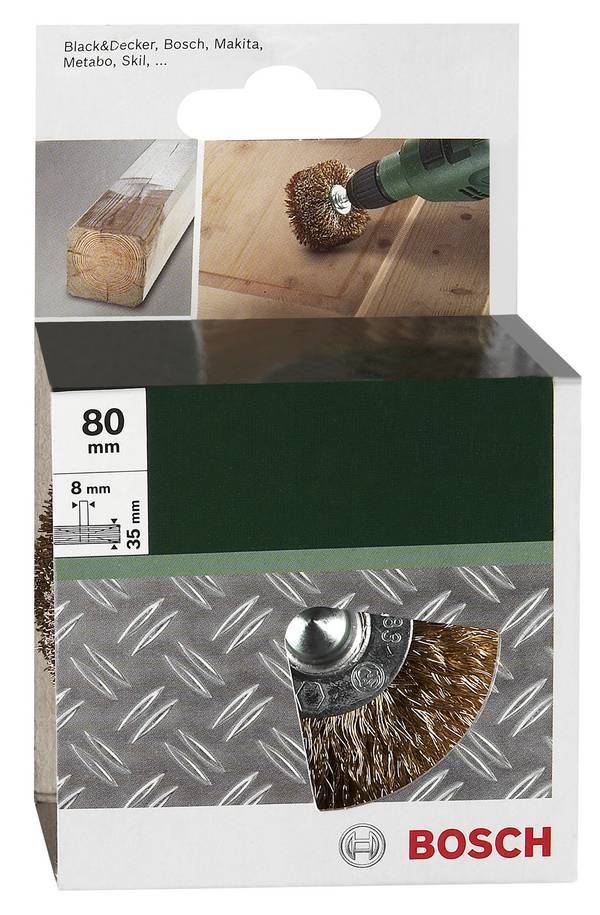 Brosse à céruser le bois pour perceuses - fils ondulés, laitonnés, 80 mm Bosch 2609256541 N/A