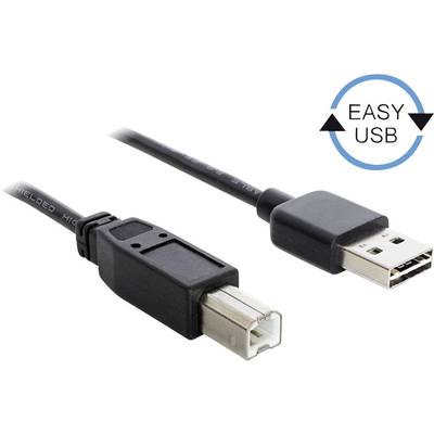Delock Câble USB USB 2.0 USB-A mâle, USB-B mâle 1.00 m noir connecteur utilisable des deux cotés, contacts dorés 83358