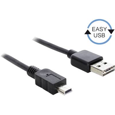 Delock Câble USB USB 2.0 USB-A mâle, USB-Mini-B mâle 5.00 m noir connecteur utilisable des deux cotés, contacts dorés, c