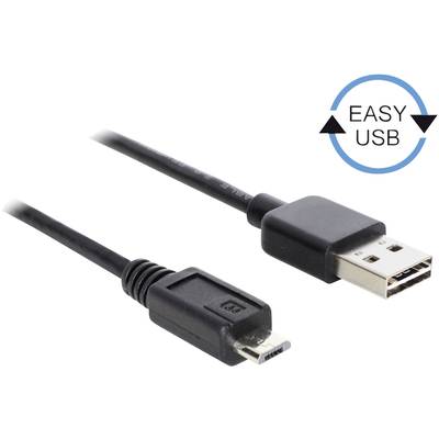Delock Câble USB USB 2.0 USB-A mâle, USB-Micro-B mâle 5.00 m noir connecteur utilisable des deux cotés, contacts dorés, 
