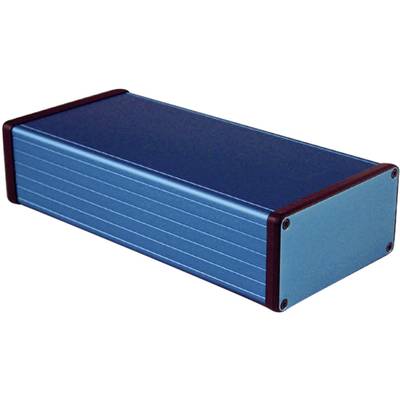 Un boîtier rectangulaire en aluminium bleu avec des capuchons d'extrémité amovibles, couramment utilisé pour protéger des composants électroniques.