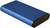 Disque dur externe bleu dans un boîtier rectangulaire, encadré de noir, sur fond blanc.