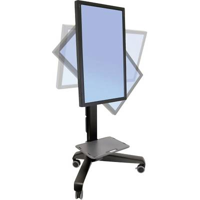 'Un support mobile avec un moniteur pivotant en mode portrait. L'écran du moniteur affiche une surface bleue.'