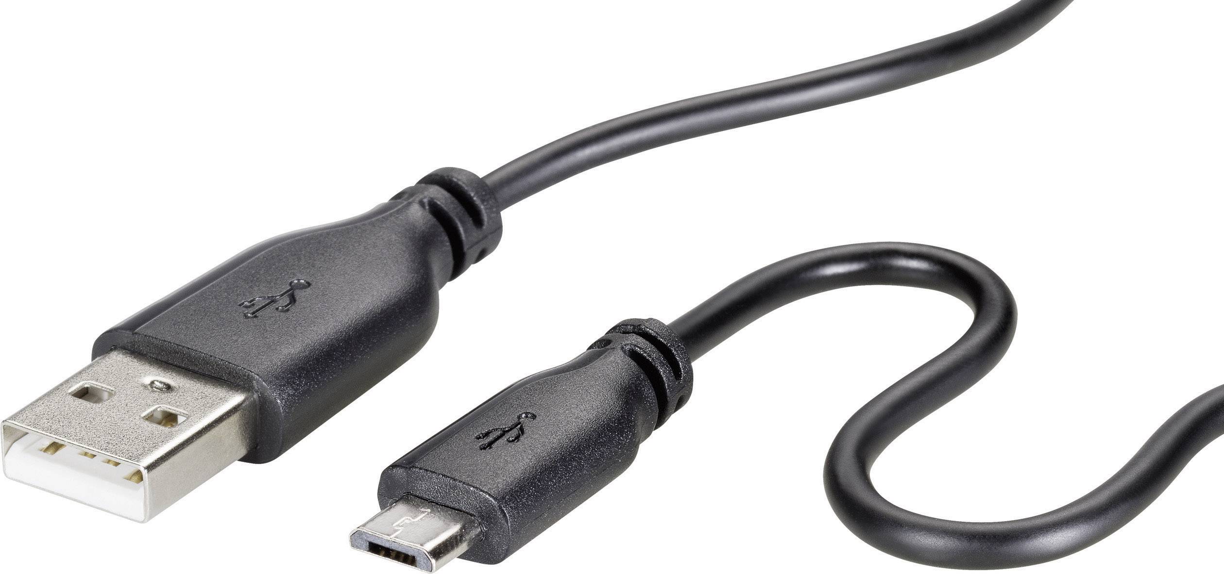 Câble USB avec une fiche USB standard et une fiche Micro-USB, adapté pour le transfert de données et la recharge d'appareils.