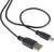 Câble USB noir avec connecteurs USB-A et Micro-USB, utilisé pour le chargement ou le transfert de données entre appareils.