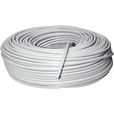 Un rouleau de câble blanc, enroulé et prêt à être utilisé dans des installations électriques.