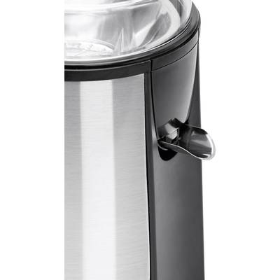 Coupe d'un moulin à café électrique en noir et métal argenté, montrant l'interrupteur sur le côté.