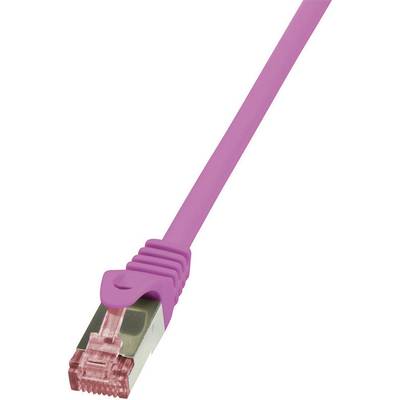 LogiLink CQ2019S RJ45 Câble réseau, câble patch CAT 6 S/FTP 0.25 m rose ignifuge, avec cliquet d'encastrement 1 pc(s)