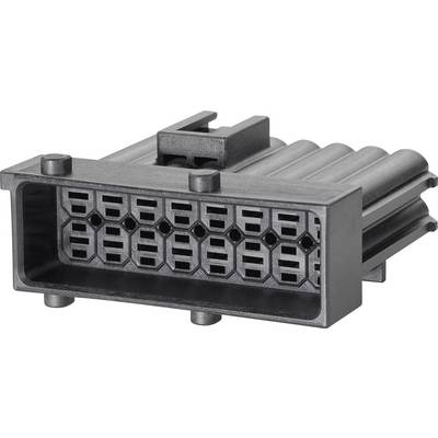 Connecteur électrique noir de forme rectangulaire avec plusieurs ouvertures de connexion, adapté aux applications industrielles.
